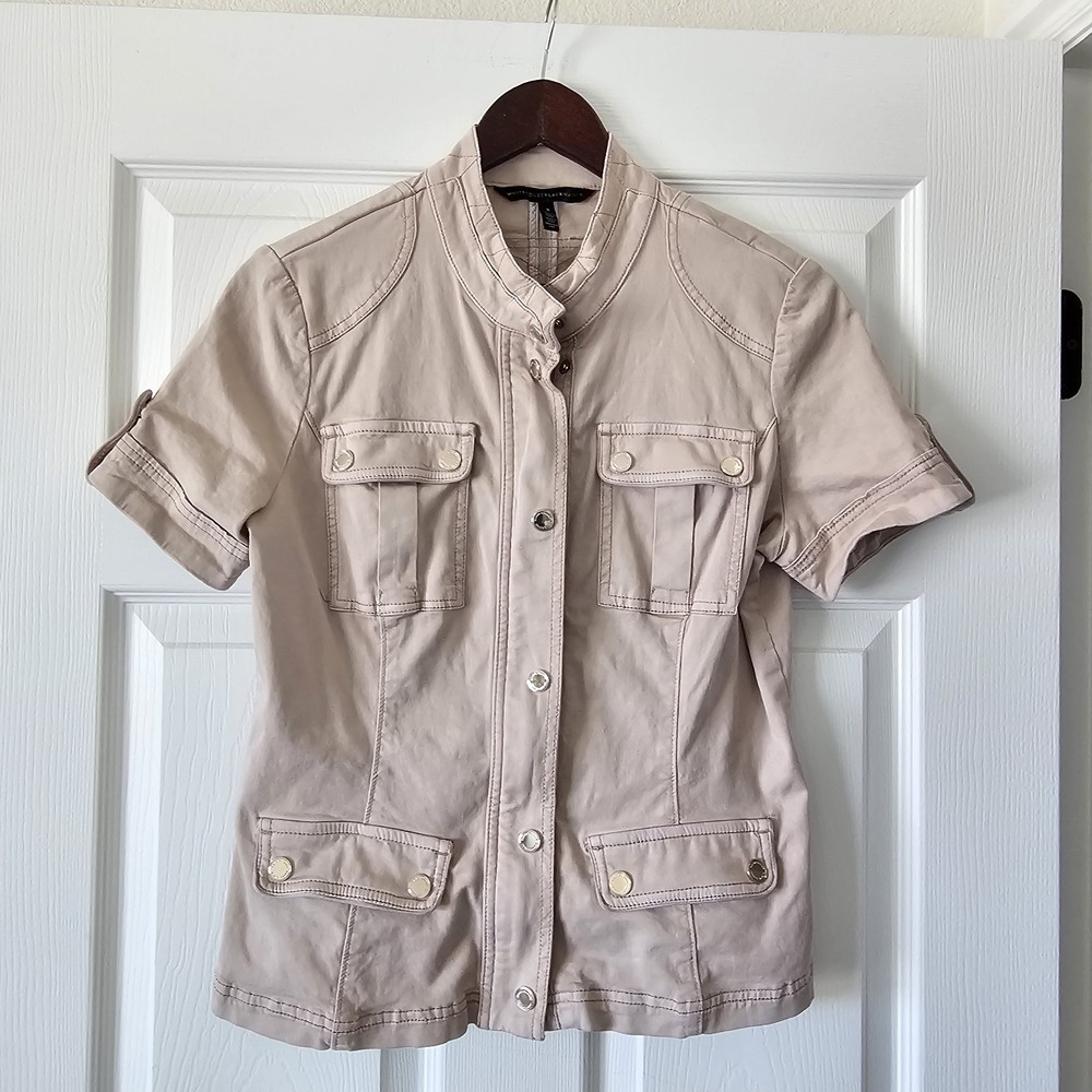 White House Black Market Sz 8 Casual Shortsleeve Utility Jacket Kahki #33
